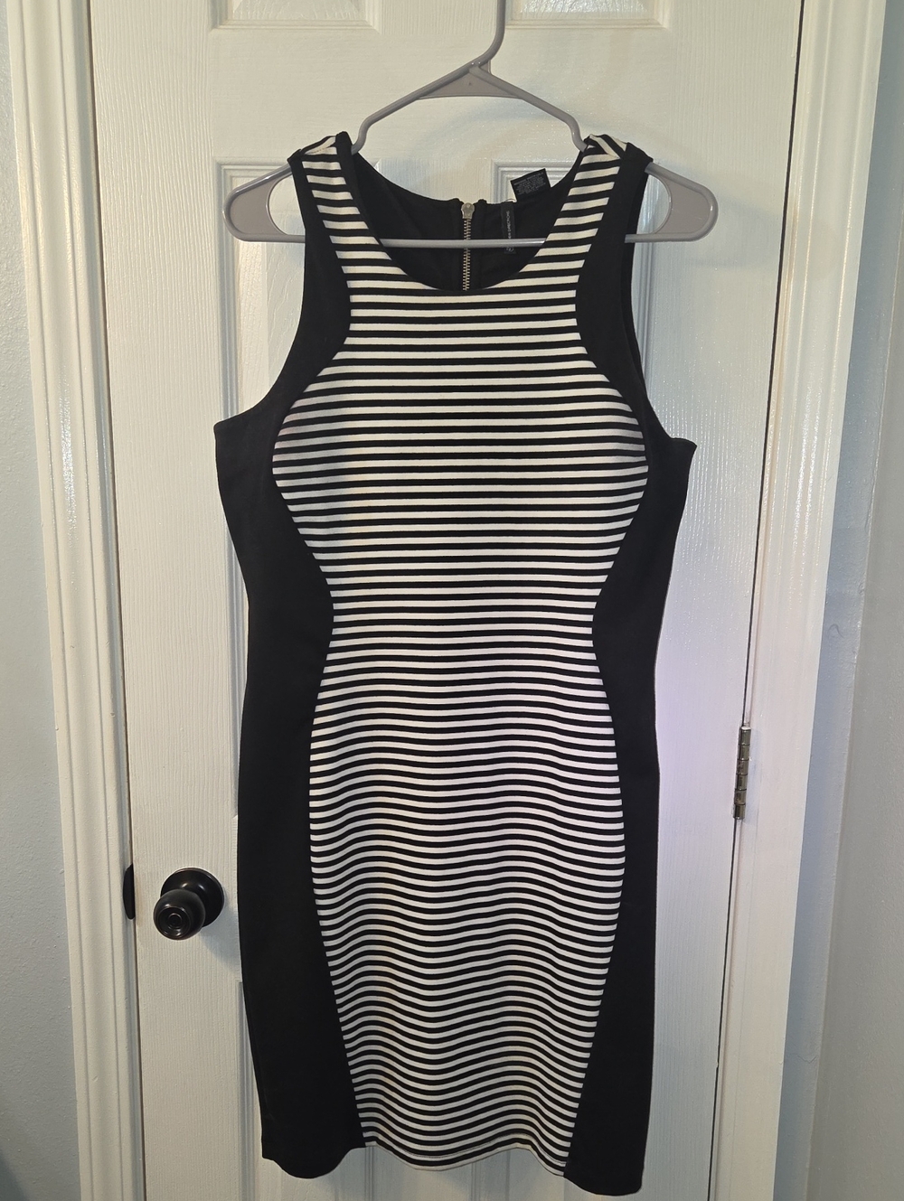 new directions Black and White Striped Midi Sheath Dress